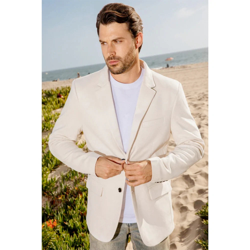 Men’s Off White Casual Blazer – Classic Western Style Lightweight Summer Cowboy Jacket Casual Ivory Cream Color - 36 Short