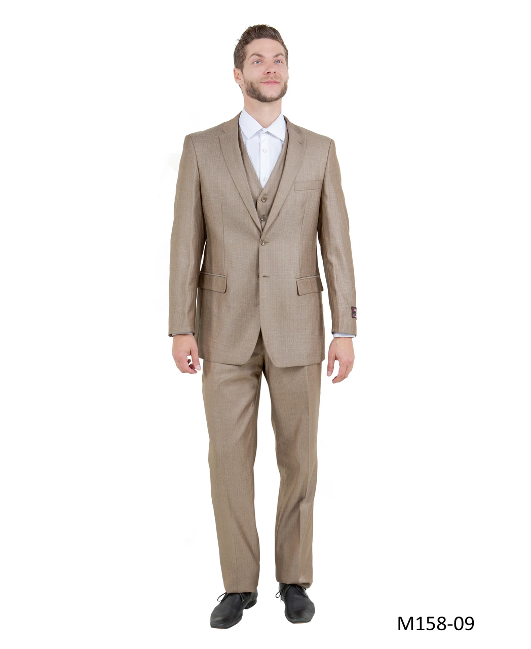 Mens Sharkskin Dark Taupe Tan with sheen Western 3 Piece Suit – Classic Country Style Blazer Vest Pants Set, Formal Cowboy Suit Outfit - 34 Short or Extra Small