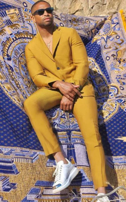 Men’s Gold Mustard Color Suit – Wedding & Prom Formal Suit Outfit, Modern Blazer and Pants - 34 Short or Extra Small