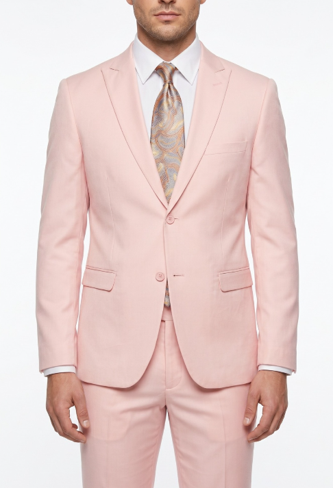 Men’s Light Pink 2 Piece Suit, Formal Dress Suit for Weddings, Prom, Parties, Summer Events Slim Fitted By Vitali - 34 Short or Extra Small