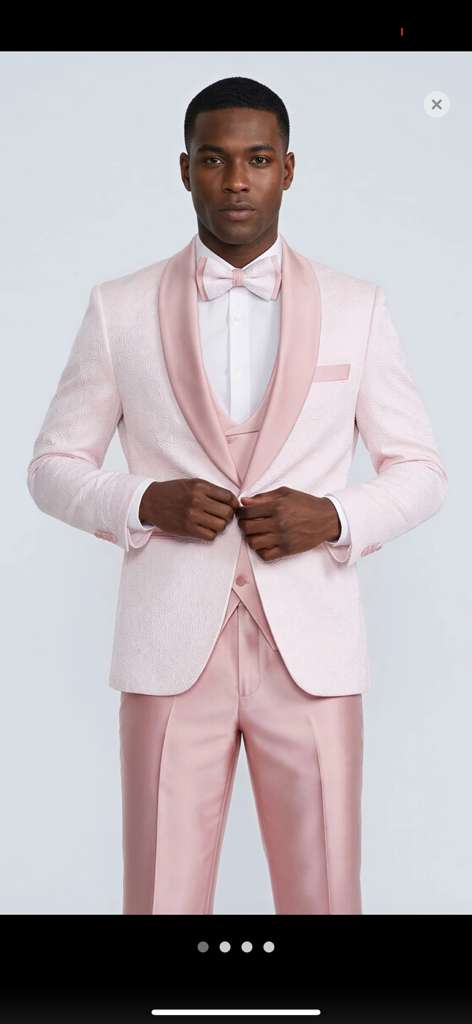 Men's Light Pink 3 Piece Tuxedo Suit Set | Shawl Lapel Formal Wedding Prom Dinner Suit in Rose Gold Color - 34 Short or Extra Small