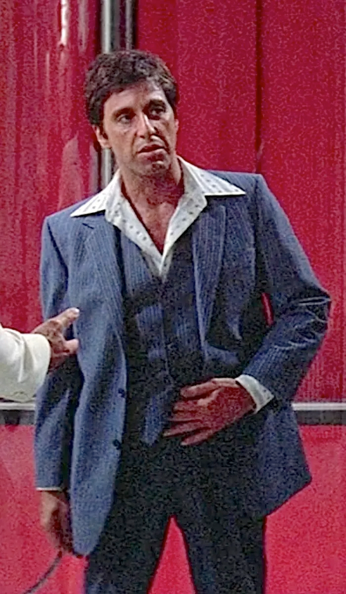 Tony Montana’s Blue Pinstripe 3 Piece Suit – Men’s Vintage Blue Striped Suit for Wedding, Prom and Classic Formal Wear
