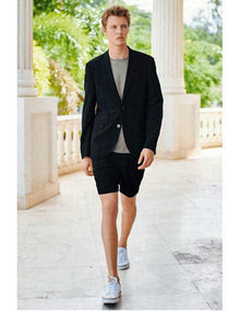 Mens Black Summer Business Suit with Shorts Pants Set