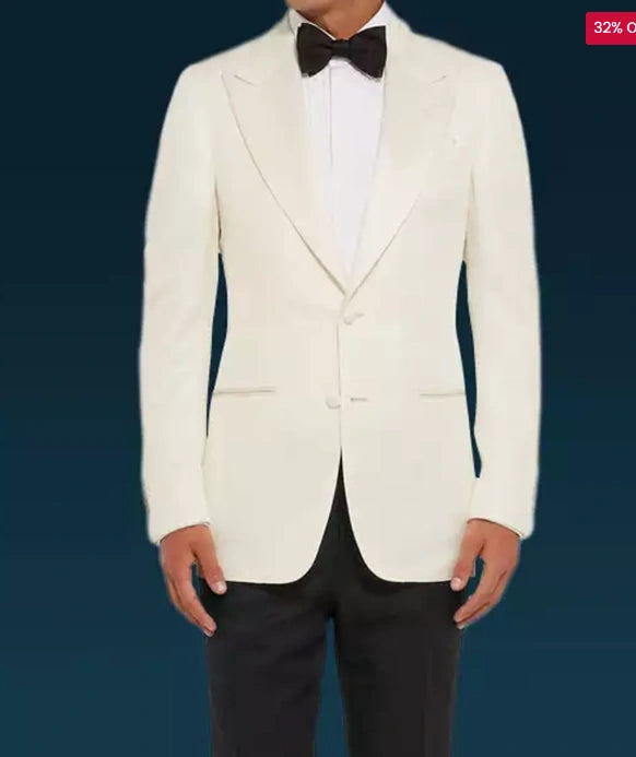Men’s Pure White Dinner Jacket Blazer – James Bond Style Formal Tuxedo Blazer for Wedding, Black Tie & Evening Wear - 36 Short