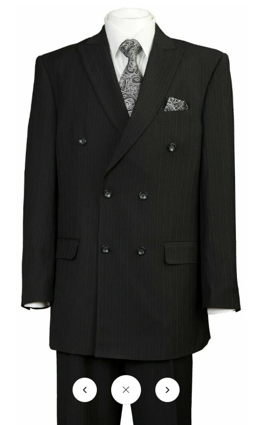 Men’s Black Pinstripe Double Breasted Suit – Peak Lapel Classic Fit Formal Business Conservative settle stripe - 34 Short or Extra Small