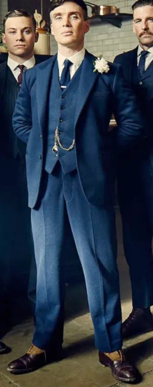 Men’s Blue 3 Piece Suit, Thomas Shelby Inspired Vintage Formal Suit Herringbone Tweed 1920s fabric