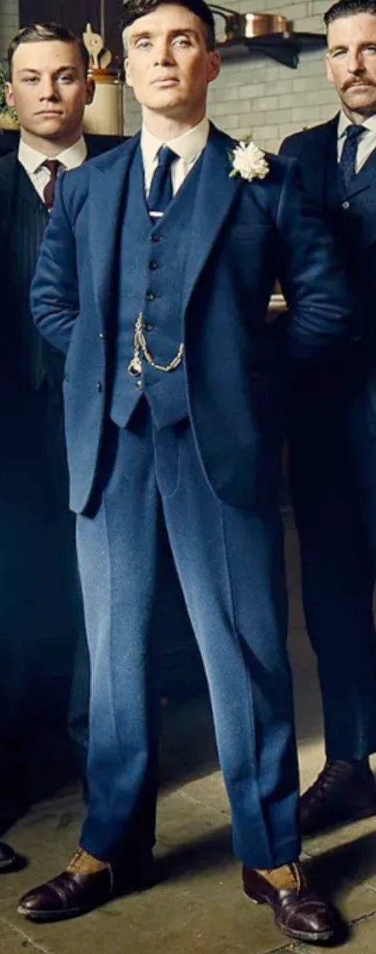 Men’s Blue 3 Piece Suit, Thomas Shelby Inspired Vintage Formal Suit Herringbone Tweed 1920s fabric - 34 Short or Extra Small