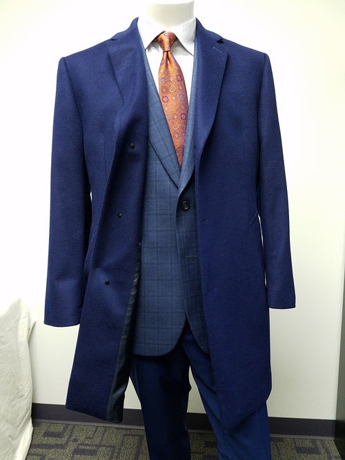 Mens Cobalt Blue Wool and Cashmere Car Coat Overcoat Classic Winter Topcoat for Indigo Sapphire Color (light Navy Dark Royal)