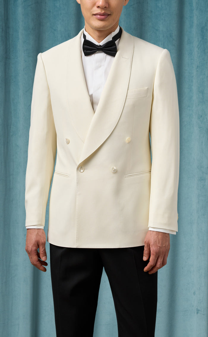 Mens Ivory Double-Breasted Shawl Lapel Tuxedo Jacket | Premium Formal Dinner Jacket for Weddings and Black-Tie Events