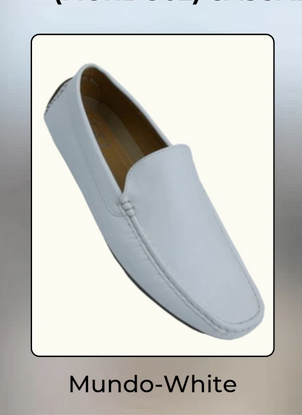 Men’s Mundo White Leather Loafers – Classic Slip-On Dress Shoes for Casual and Formal Wear - 43