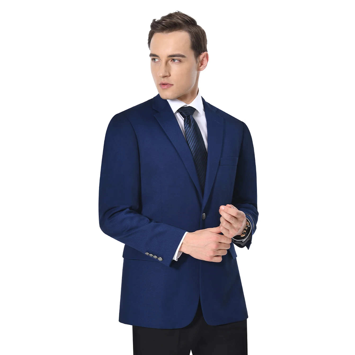 Men’s Sapphire Indigo Cobalt Blue Blazer with Gold Buttons – Classic Single Breasted Formal Business Jacket for Office, Wedding