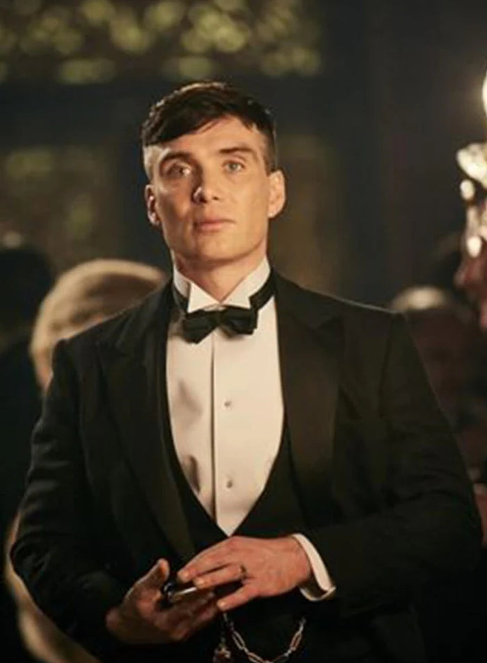 Mens Black Peaky Blinders Style Three-Piece Tuxedo Suit Classic Formal Suit with Blazer and Waistcoat Peak Lapel 1920s Style