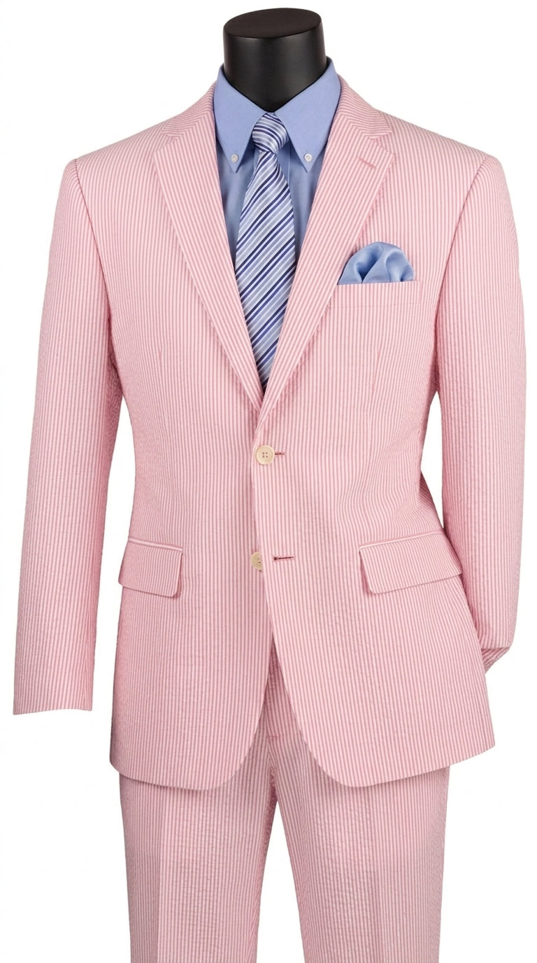 Men’s Pink Seersucker 2 Piece Suit, Lightweight Summer Dress Suit for Weddings, Prom, Parties, and Special Occasions - 34 Short or Extra Small