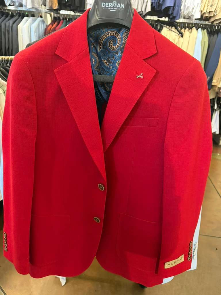 Men’s Red Linen Blazer, Lightweight Business Casual Wedding Sport Coat Jacket - 36 Short