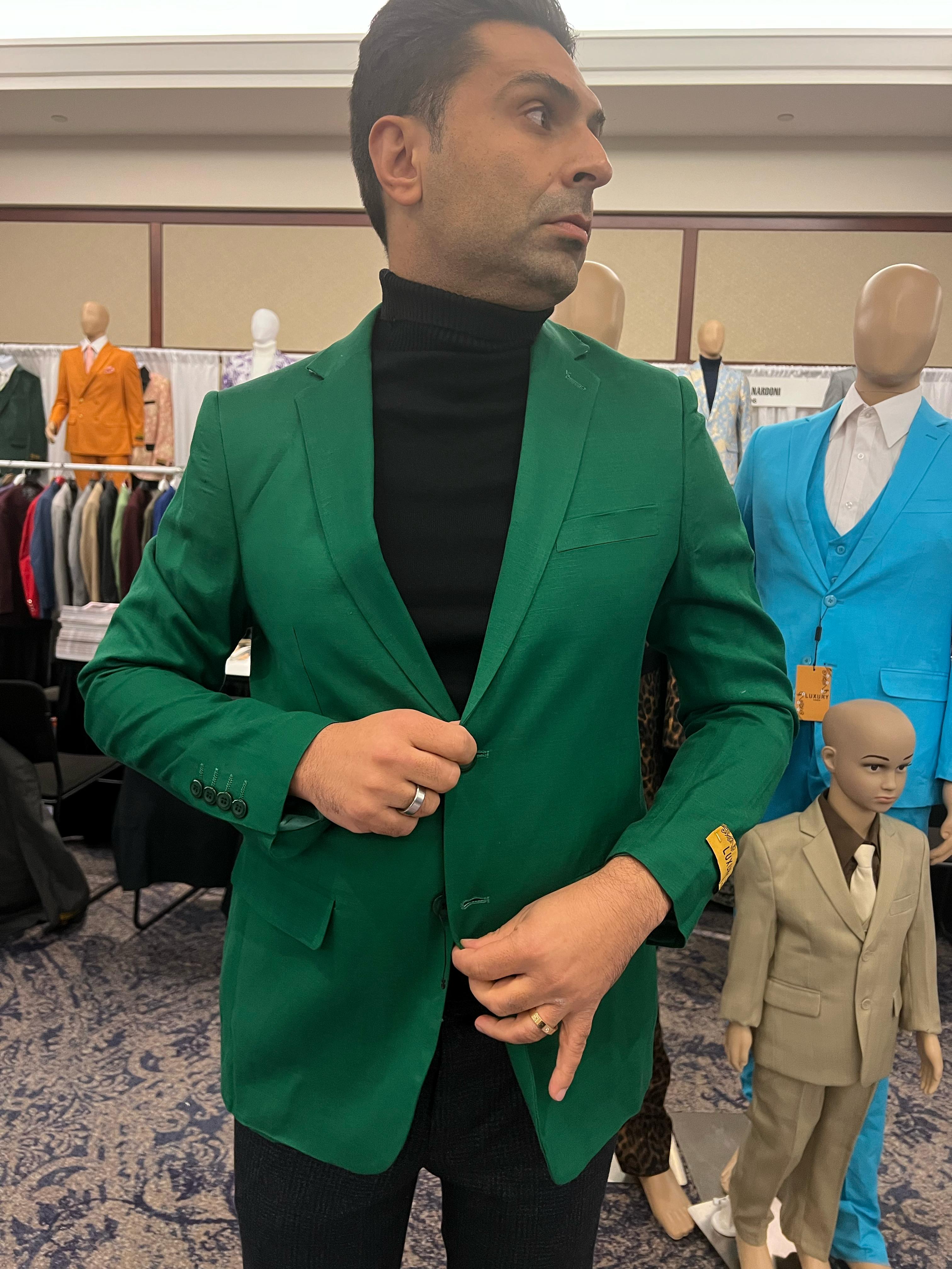 Mens Green Blazer – Stylish Casual and Formal Sport Coat for Parties, Weddings and Events in Emerald Green - 36 Short
