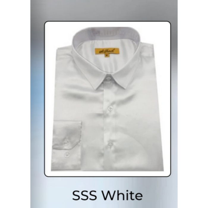Mens White Satin Dress Shirt Classic Long Sleeve Formal Shirt for Weddings, Parties, and Business Wear