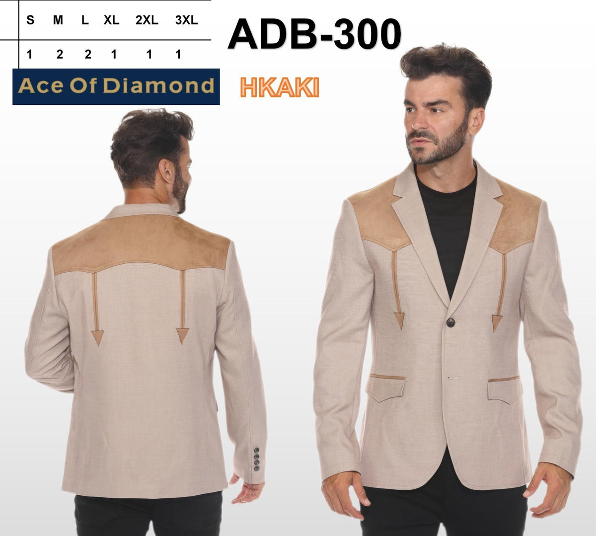Men’s Khaki Western Blazer – Cowboy Sport Coat with Suede Yoke Detail