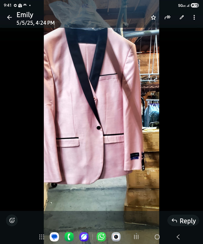 Mens Blush Pink Shiny 3 Piece Suit with Black Shawl Lapel | Light Pink Prom Suit Sharkskin Fabric - Ultra Slim Fit