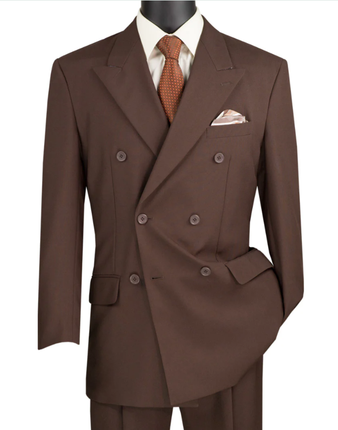 Men’s Brown Vintage Double Breasted Suit, Classic 1940s Style Formal Wedding Business Suit Set - 34 Short or Extra Small