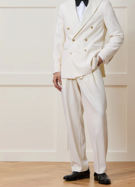 Men’s Ivory Double-Breasted Tuxedo – Gold Button Wedding, Prom and Formal Suit - 34 Short or Extra Small