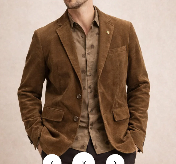 Men’s Brown Corduroy Country Blazer – Two-Button Western Sport Coat for Casual - 36 Short