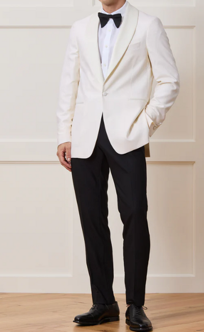 Men’s Vintage Hollywood Ivory Tuxedo – Black Shawl Lapel Wedding, Prom and Formal Dinner Jacket with Black Pants