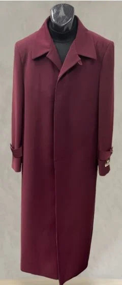 Mens Full-Length Burgundy Overcoat - Microfiber 4 season fabric  Long Formal Coat with Classic Tailored Maxi Duster Coat