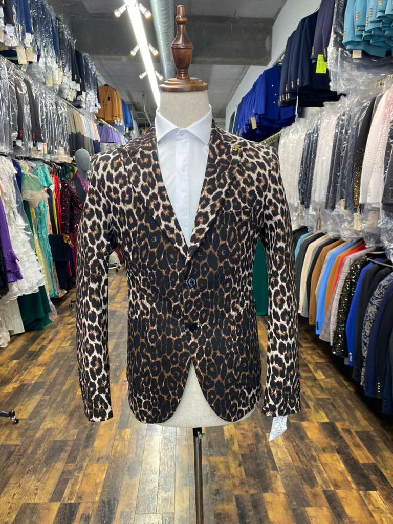 Men’s Leopard Print Blazer – Slim Fit Statement Jacket for Evening, Party, and Fashion Wear - 36 Short