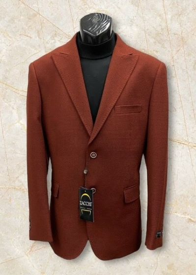 Men’s Rustic Brown Textured Blazer with Notched Lapel, Formal Dress Jacket for Weddings, Parties, Business Look - 36 Short