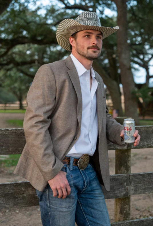 Men’s Dark Tan Taupe Light Brown Western Cowboy Blazer – Classic Country Style Jacket for Wedding, Casual Country Jacket Textured - 36 Short