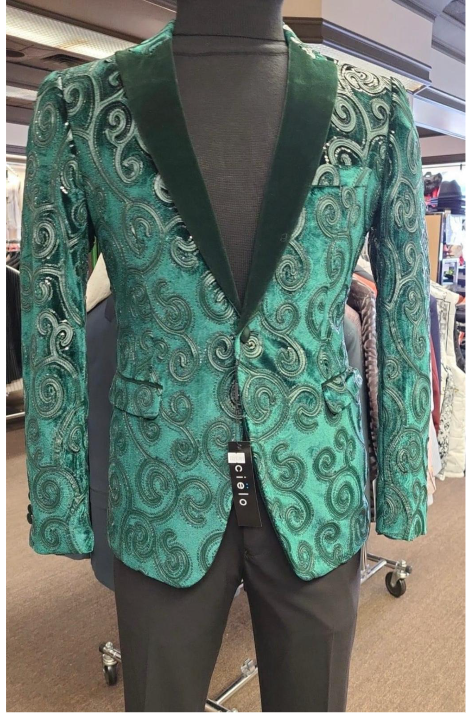 Men’s Emerald Green Paisley Dinner Jacket – Luxury Shawl Lapel Formal Blazer for Prom, Wedding & Tuxedo Events - 36 Short