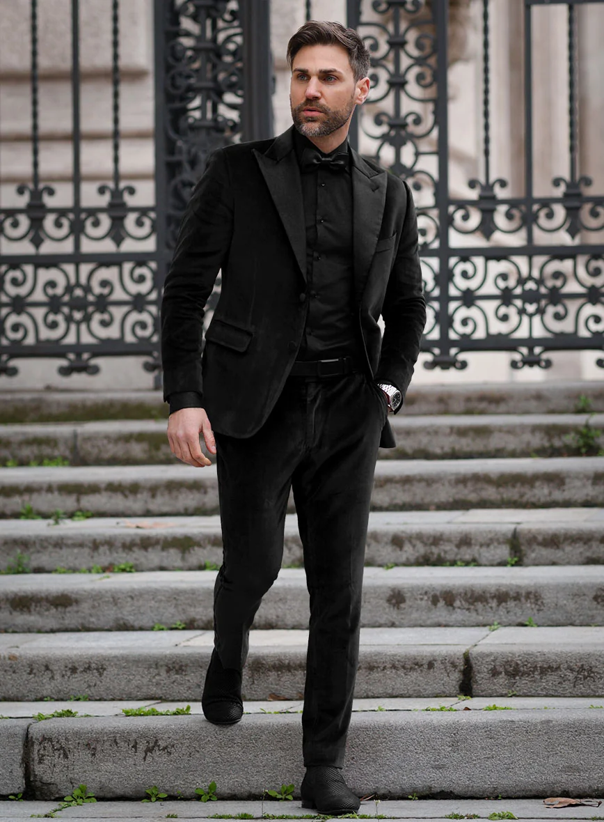 Men’s Black Velvet Tuxedo Suit – Peak Lapel Wedding, Prom and Formal Evening Velvet Pants - 34 Short or Extra Small