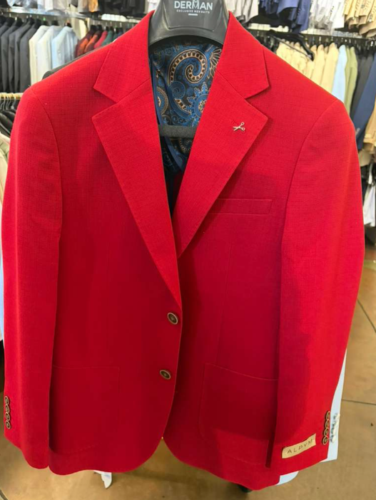 Men’s Red Linen Blazer – Two-Button Wedding, Business and Smart Casual Sport Coat - 36 Short