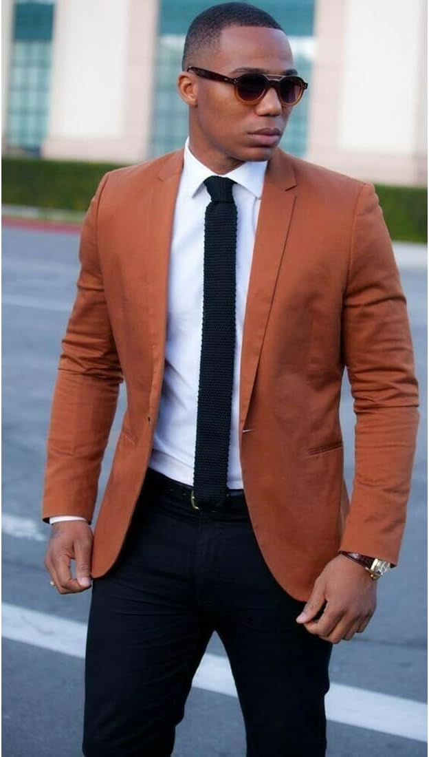Men’s Dark Burnt Orange 2-Button Blazer – Modern Sport Coat for Wedding, Business and Casual Wear - 36 Short