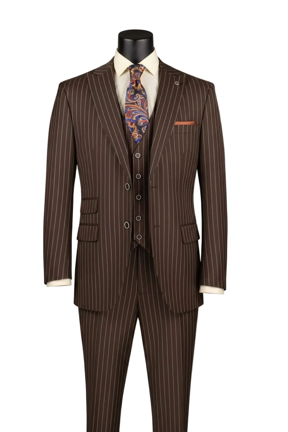 Men’s Doctor Who Inspired Brown Pinstripe 3-Piece Suit – Retro Vintage Wedding, Costume & Formal Suit - 34 Short or Extra Small