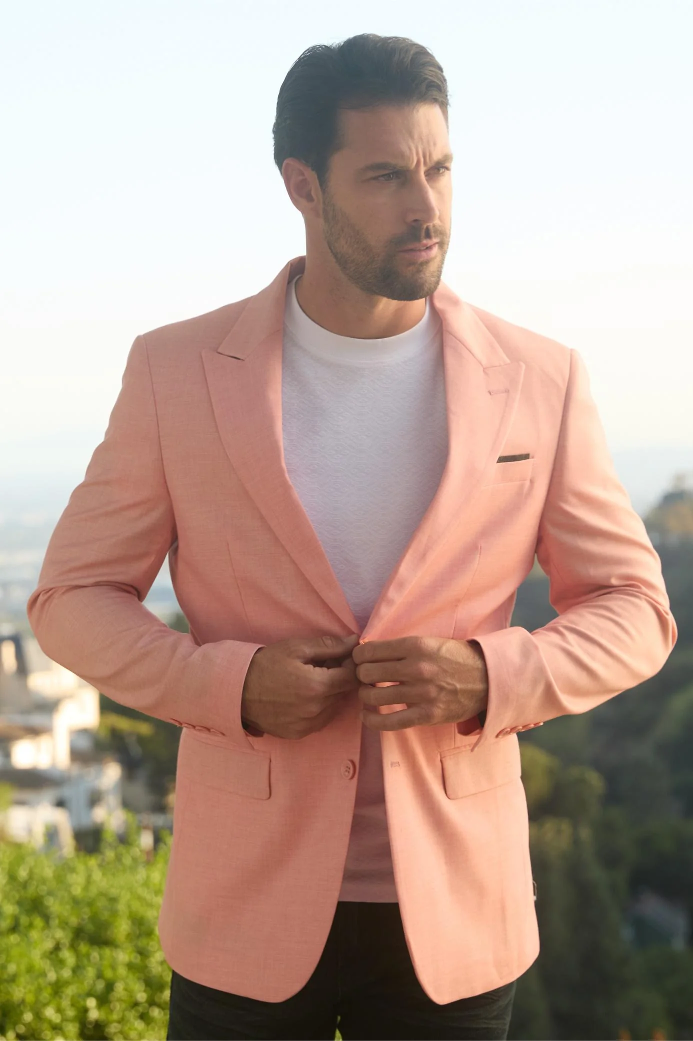 Men’s Peach Blazer – Modern Fit Wedding, Summer, Business Casual & Smart Casual Sport Coat - 36 Short