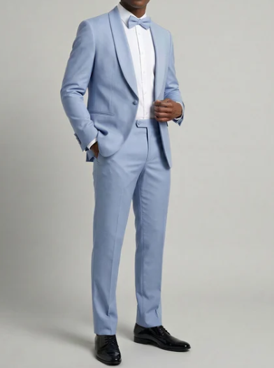 Men’s Powder Blue 2 Piece Tuxedo Suit – Light Blue Wedding Prom Tux with Matching Pants Light Baby Blue - 34 Short or Extra Small