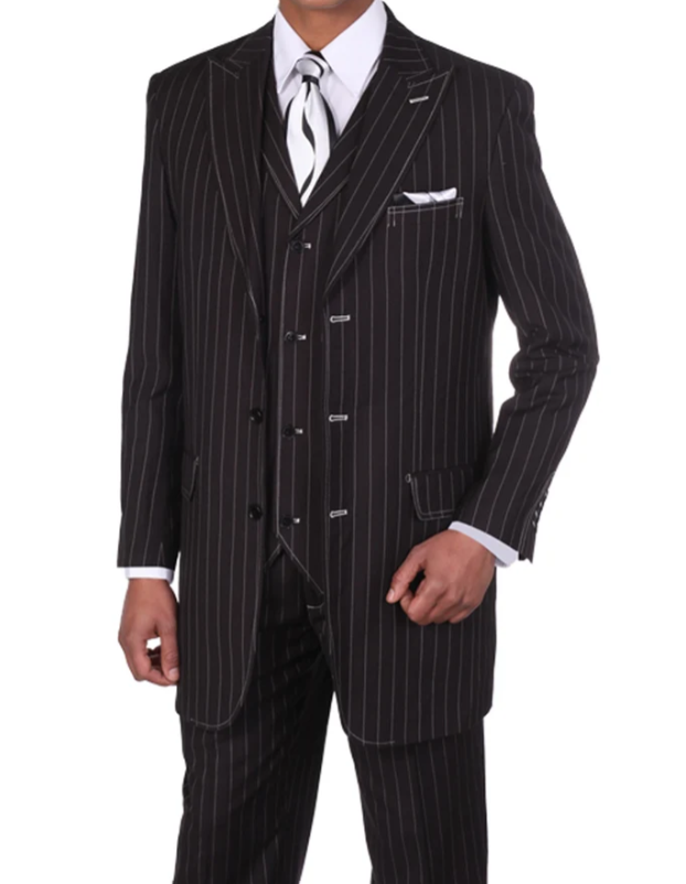 Men’s Black Pinstripe Zoot Suit – 3-Piece Gangster, Formal Suit 1920s Pimp Suit - 34 Short or Extra Small