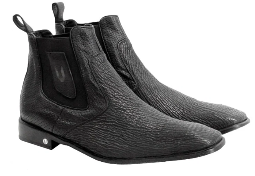 Men’s Shark Skin Cowboy Boots – Black Exotic Leather Western Chelsea Ankle Boots by Vestigium - 6