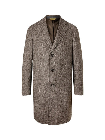 Mens Black & Grey  Herringbone Tweed Wool Blend Overcoat Classic Single-Breasted Winter Blazer Carcoat