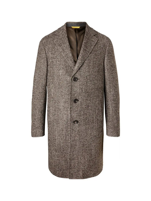 Mens Black & Grey  Herringbone Tweed Wool Blend Overcoat Classic Single-Breasted Winter Blazer Carcoat