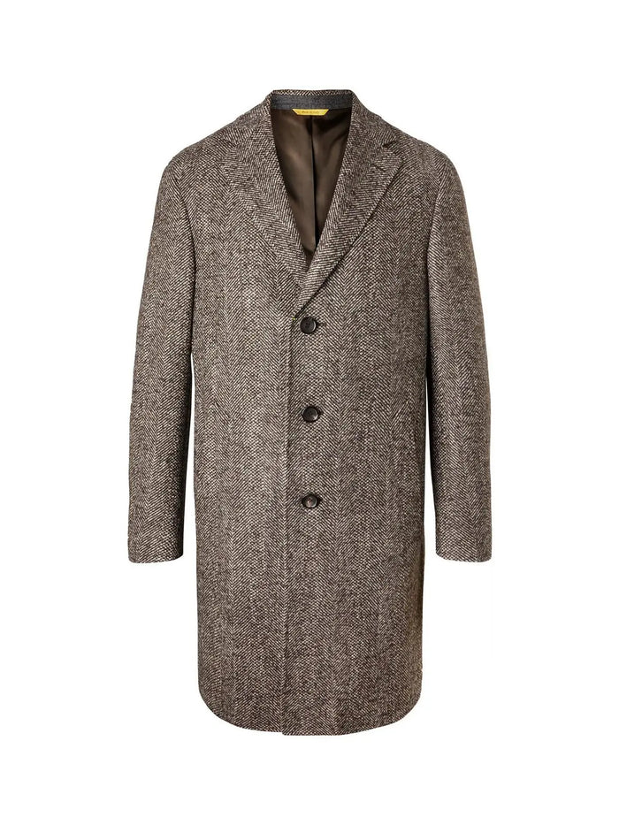 Mens Black & Grey  Herringbone Tweed Wool Blend Overcoat Classic Single-Breasted Winter Blazer Carcoat