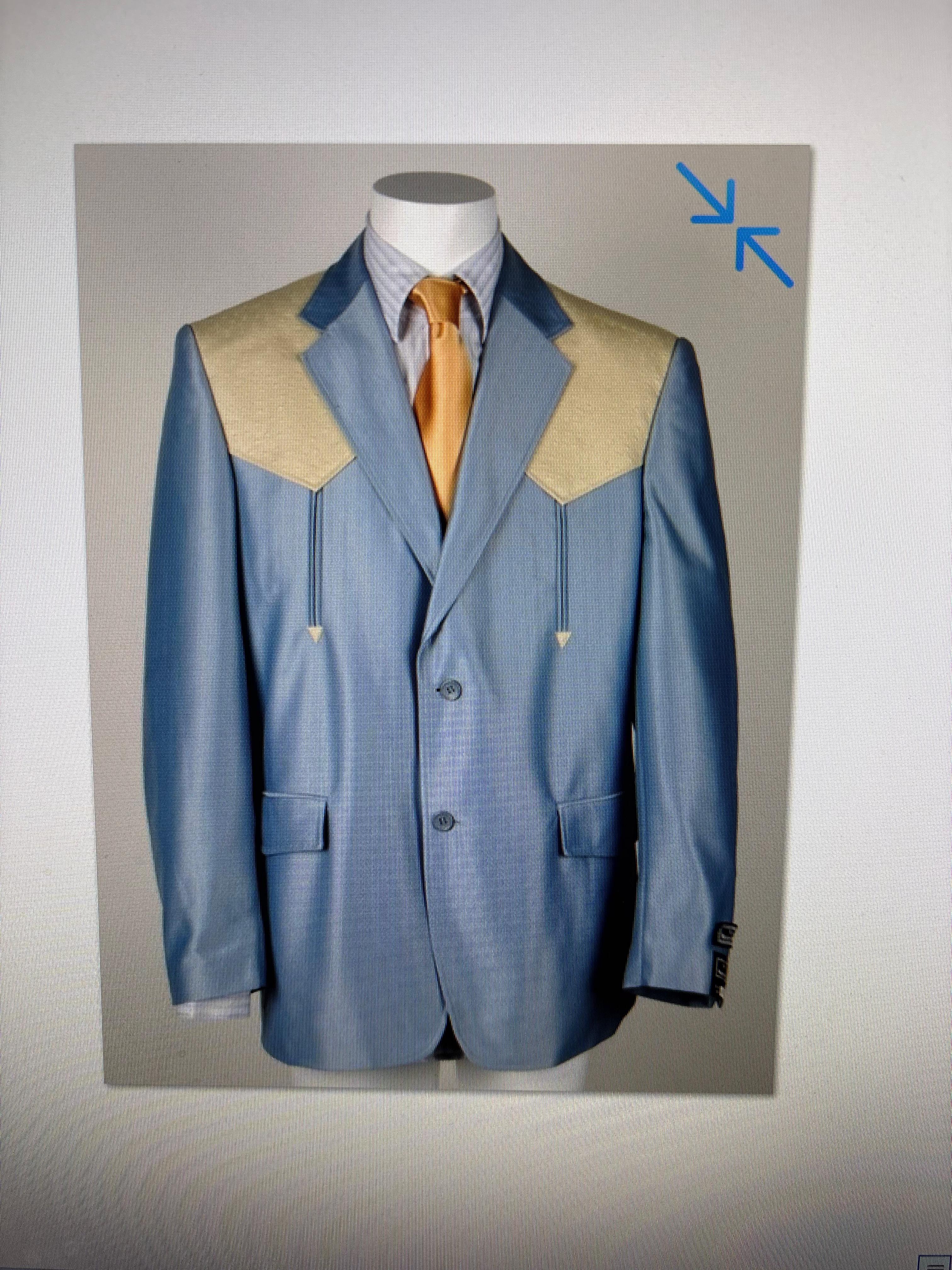 Men’s Steel - Light Blue and Bone Color Western Cowboy Blazer – Shiny Country Style Dress Jacket for Rodeo Saco De Hombre Vaquero - 36 Short