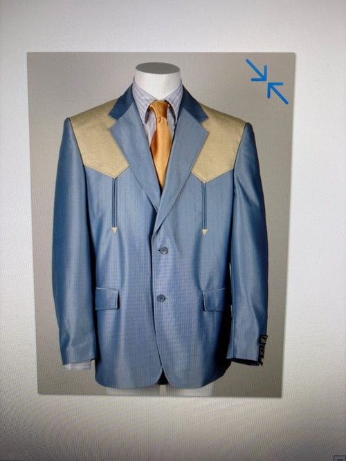 Men’s Steel - Light Blue and Bone Color Western Cowboy Blazer – Shiny Country Style Dress Jacket for Rodeo Saco De Hombre Vaquero