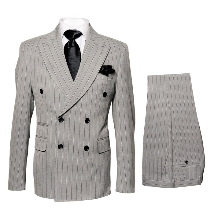 Mens Grey and Black Pinstripe Double-Breasted Suit 1920s Gangster Vintage Looking suit By Rossiman