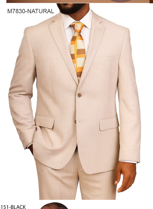 Vitali Mens Natural Beige Pinstripe Suit Summer Tan Pinstripe  Weddings and Business Wear