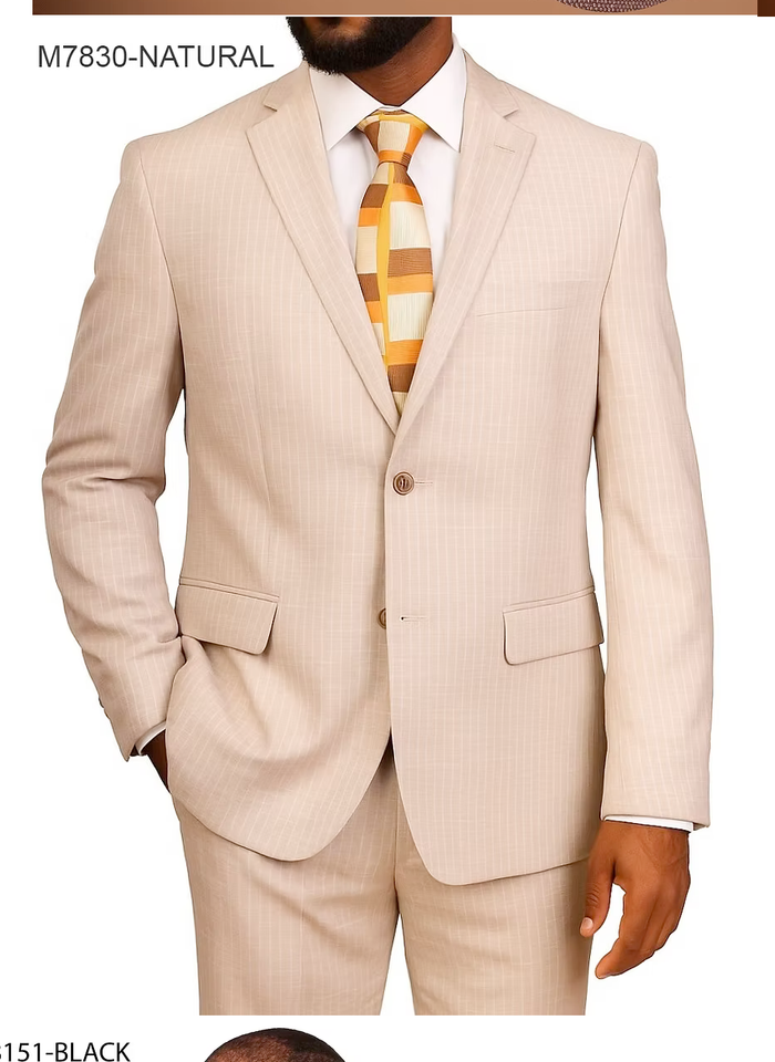 Vitali Mens Natural Beige Pinstripe Suit Summer Tan Pinstripe  Weddings and Business Wear