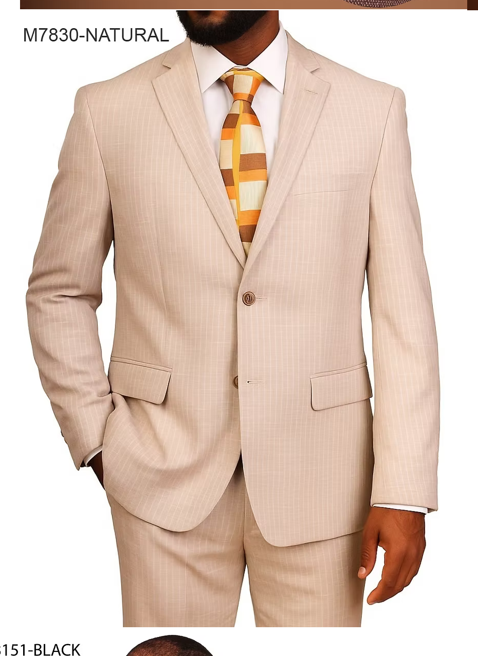 Vitali Mens Natural Beige Pinstripe Suit Summer Tan Pinstripe  Weddings and Business Wear