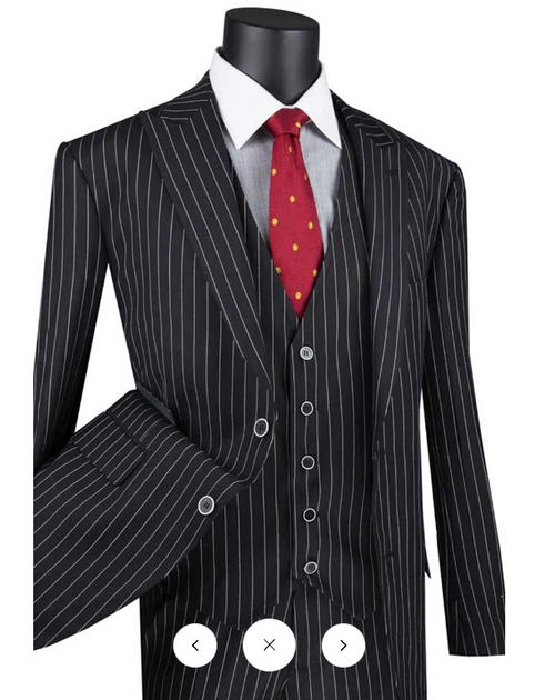 Men’s Black Skeleton Bone Pinstripe 3 Piece Suit – Gangster Style Striped Suit with Vest