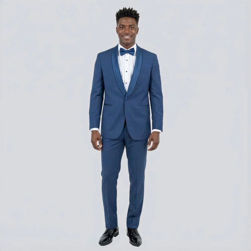 Mens Indigo Sapphire Royal Blue Tuxedo Suit Set, Classic Formal Wedding Prom Dinner Jacket Tux Light Blue Cobalt Color